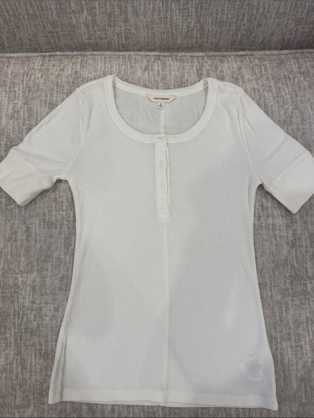 Lucky Brand Cream Ribbed Button Henley
